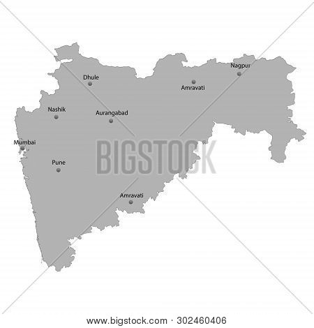 High Quality Map Of Maharashtra Is A State Of India. With Main Cities Location