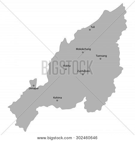 High Quality Map Of Nagaland Is A State Of India. With Main Cities Location