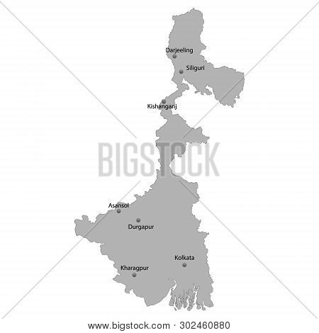 High Quality Map Of West Bengal Is A State Of India. With Main Cities Location