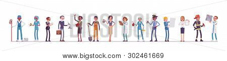 Different Male, Female Professions And Business. Working People, In Occupation Standing Together, Em