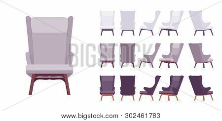 Retro Soft Armchair Set. Lounge Chair, Interior Decor For Living Room, Bedroom, Reception Room Or Of