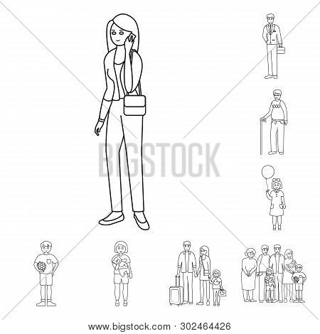 Vector Illustration Of Happy  And Character Logo. Set Of Happy  And Portrait Stock Vector Illustrati