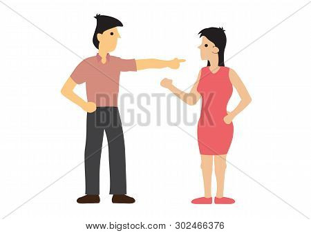 Argument Between Couple. Concept Of Discrimination Or Disagreement Or Unfairness. Flat Isolated Vect