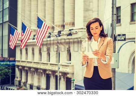 Young American Woman Traveling, Working In New York City, Wearing Cherokee Color Jacket, Black Skirt