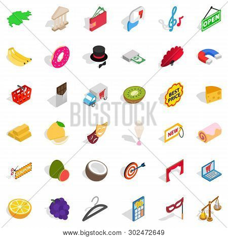 Pecuniary Reward Icons Set. Isometric Set Of 36 Pecuniary Reward Icons For Web Isolated On White Bac