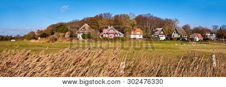 Panoramic Image With Traditional Houses In Kloster, Village On The North Of Hiddensee, A Car-free Is