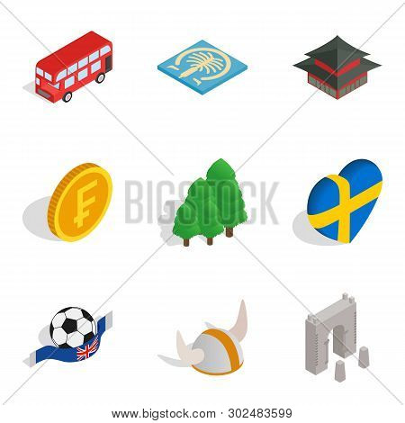 Region Of The Planet Icons Set. Isometric Set Of 9 Region Of The Planet Icons For Web Isolated On Wh