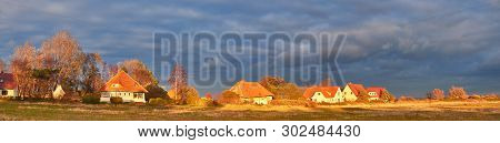 Hiddensee Island In The Baltic Sea In North Germany. Panoramic Image With Traditional Houses On A Su