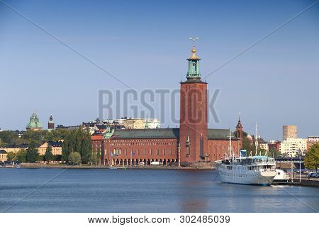 Stockholm City Skyline In Sweden. Stadshuset - City Hall.