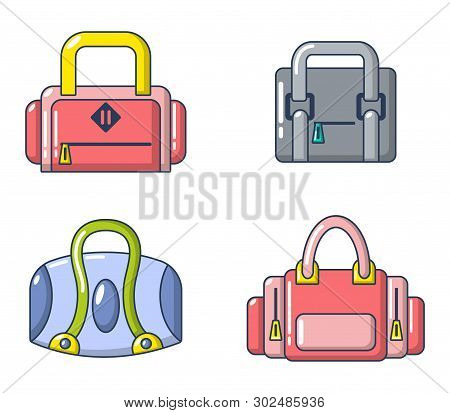 Sport Bag Icon Set. Cartoon Set Of Sport Bag Icons For Web Design Isolated On White Background