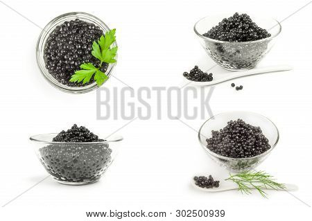 Group Of Black Caviar On A White Background Cutout