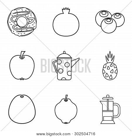 Macrobiotic Food Icons Set. Simple Set Of 9 Macrobiotic Food Icons For Web Isolated On White Backgro