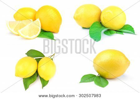 Collage Of Lemons Isolated On A White Background Cutout