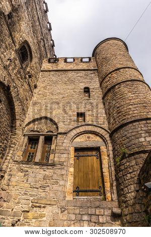 Ghent, Belgium - April 6, 2019: Gravensteen. Details Inside The Castle. Medieval Castle At Ghent, Be