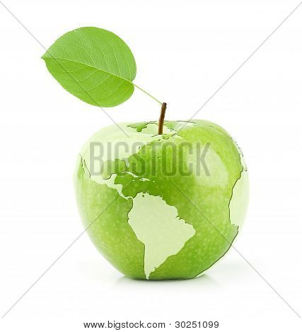 GrÃ¼ner Apfel mit Karte der Welt