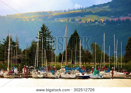 May 20, 2019 In Hood River, Or:  Sail Boats And Yachts Taken At The Hood River, Or Marina Where Peop