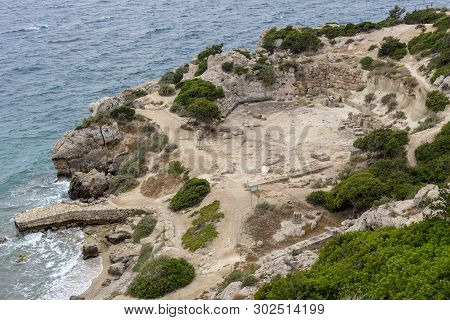 Hellenistic Stoa. The Sanctuary Of The Goddess Hera Akraia In A Small Cove Of The Corinthian Gulf (a