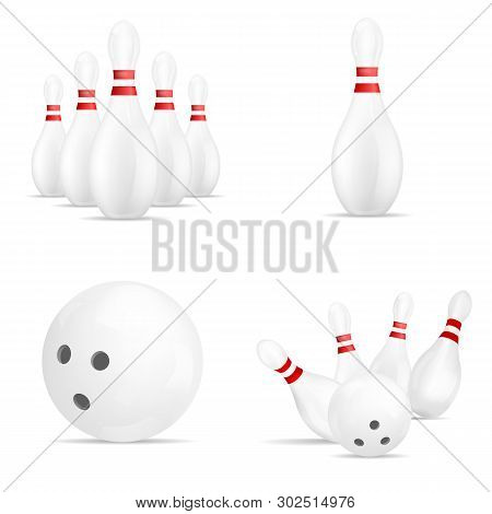 Bowling Kegling Mockup Set. Realistic Illustration Of 4 Bowling, Kegling Mockups For Web