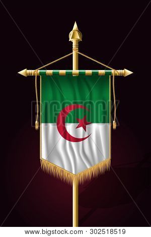 Flag Of Algeria. Festive Vertical Banner. Wall Hangings With Gold Tassel