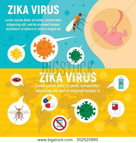 Zika Virus Banner Set. Flat Illustration Of Zika Virus Vector Banner Set For Web Design
