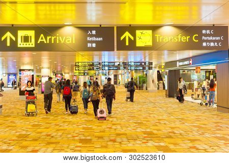 Singapore - January 13, 2017: People At Changi International Airport Terminal In Singapore. Changi -