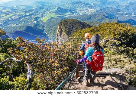 Ranau,sabah,malaysia-march 13,2016:group Of Mountain Climber Hiking Down From Top Of The Majestic Mo