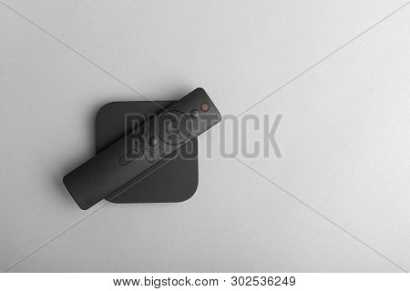 Tv Set-top Box For Ip Tv And Digital Video Content On A Gray Background. Digital Tv On Gray Backgrou
