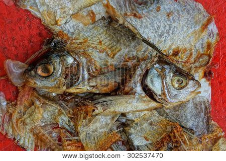 Trash From A Pile Of Pieces Of Fish From Bones And Heads