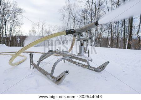 Ski Hill Snow Making Equipment In Operation