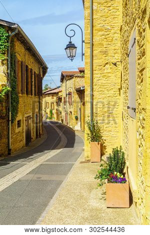 Street In The Medieval Village Oingt, In Beaujolais, Rhone Department, France