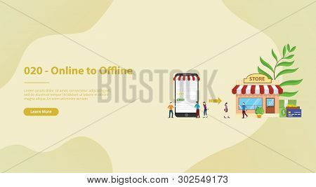 O2o Online To Offline E-commerce New Concept Technology With Store And Website Page For Website Temp