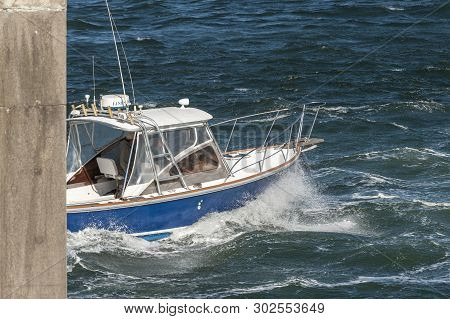 New Bedford, Massachusetts, Usa - May 21, 2019: Powerboat Linesider, Hailing Port Cuttyhunk, Massach