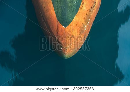 Bulbous Bow Of The Warship Sailing In The Deep Blue Sea Created Laminar Flow.