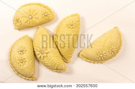 Isolated And Macro Shot Of Novruz Holiday Cookie Shekerbura On White Background