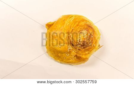 Isolated And Macro Shot Of Novruz Holiday Cookie Shekerbura On White Background
