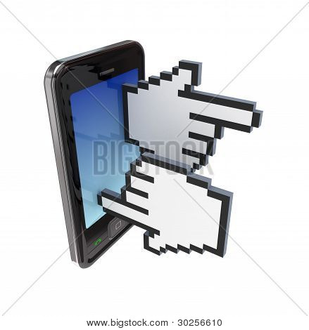 Modern mobiltelefon och stora markören