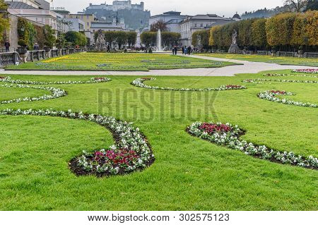 Salzburg, Austria - October 29, 2018: Mirabellgarten Or Mirabell Garden Is Garden Of Mirabell Palace