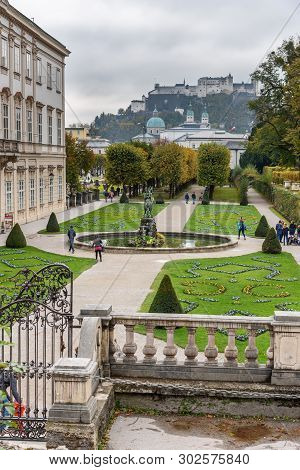Salzburg, Austria - October 29, 2018: Mirabellgarten Or Mirabell Garden Is Garden Of Mirabell Palace
