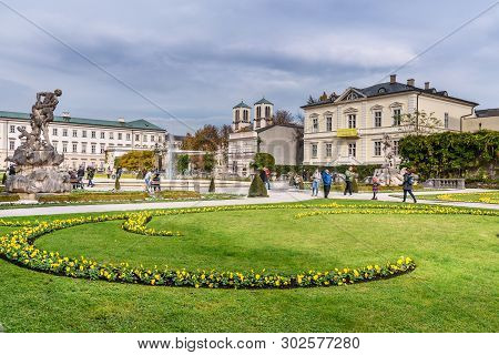 Salzburg, Austria - October 29, 2018: Mirabellgarten Or Mirabell Garden Is Garden Of Mirabell Palace