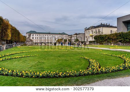 Salzburg, Austria - October 29, 2018: Mirabellgarten Or Mirabell Garden Is Garden Of Mirabell Palace