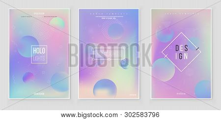 Furistic Modern Holographic Cover Set. 90s, 80s Retro Style.  Hipster Style Graphic Geometric Hologr