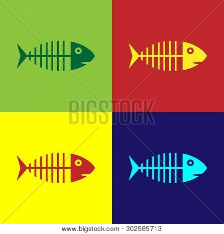 Color Fish Skeleton Icon Isolated On Color Backgrounds. Fish Bone Sign. Vector Illustration