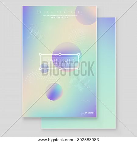 Furistic Modern Holographic Cover Set. 90s, 80s Retro Style.  Hipster Style Graphic Geometric Hologr