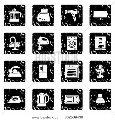 House Appliance Icons Set Grunge Isolated On White Background