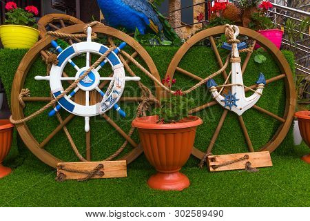Lifebuoy And Ancher Decorated Beach Restaurant Interior