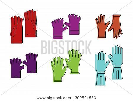 Workgloves Icon Set. Color Outline Set Of Workgloves Icons For Web Design Isolated On White Backgrou