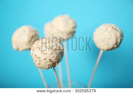 Pop Cake Background, Sweet White Chocolate Candy.