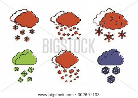 Snow Cloud Icon Set. Color Outline Set Of Snow Cloud Icons For Web Design Isolated On White Backgrou