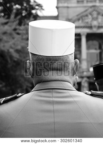 Rear View Oh Military General Neck At Ceremony To Mark Western Allies World War Two Victory Armistic