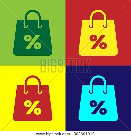 Color Shoping Bag With An Inscription Percent Discount Icon Isolated On Color Backgrounds. Handbag S